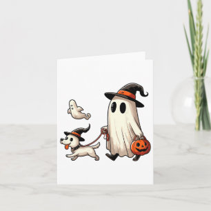 Funny Ghost Walking Dog Spooky Season Halloween Co Card