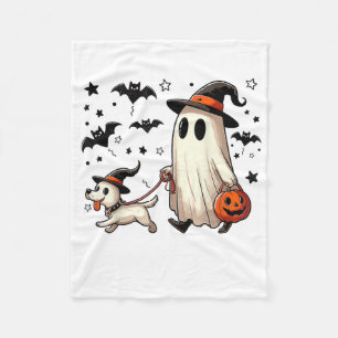 Funny Ghost Walking Dog Spooky Season Halloween Co Fleece Blanket