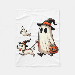 Funny Ghost Walking Dog Spooky Season Halloween Co Fleece Blanket