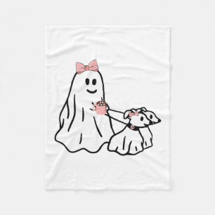 Funny Ghost Walking Dog Spooky Season Halloween Co Fleece Blanket