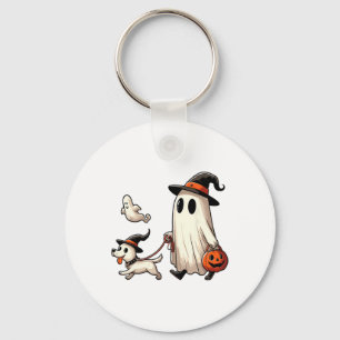 Funny Ghost Walking Dog Spooky Season Halloween Co Key Ring