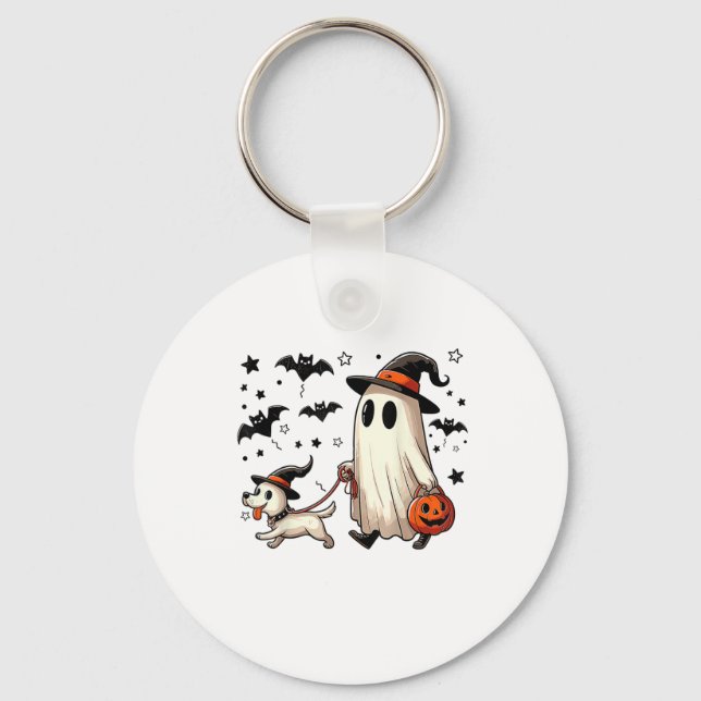 Funny Ghost Walking Dog Spooky Season Halloween Co Key Ring (Front)