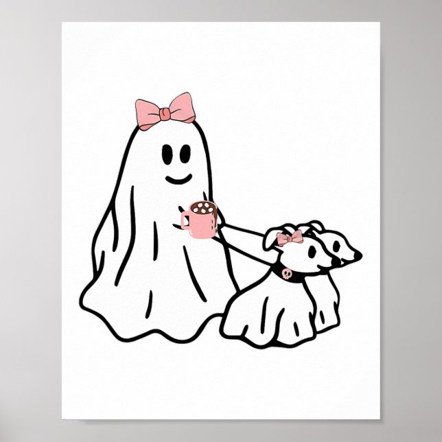 Funny Ghost Walking Dog Spooky Season Halloween Co Poster (Front)