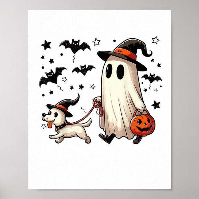Funny Ghost Walking Dog Spooky Season Halloween Co Poster (Front)
