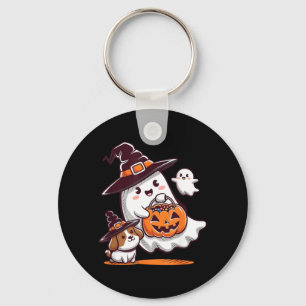 Funny Ghost Walking Dog Spooky Season Halloween Key Ring
