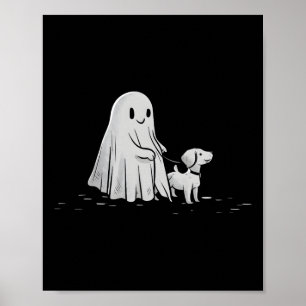Funny Ghost Walking Dog Spooky Season Halloween Poster