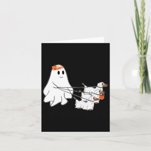 Funny Ghost Walking With Three Dog Halloween Fall  Card