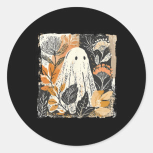 Funny Ghost Wildflower Spooky Season Happy Hallowe Classic Round Sticker