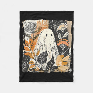 Funny Ghost Wildflower Spooky Season Happy Hallowe Fleece Blanket