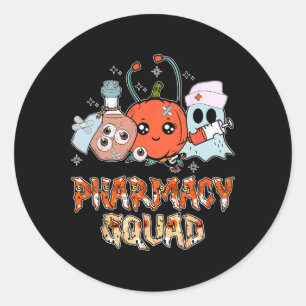 Funny Ghost Witch Pumpkin Pills Pharmacy Squad Hal Classic Round Sticker