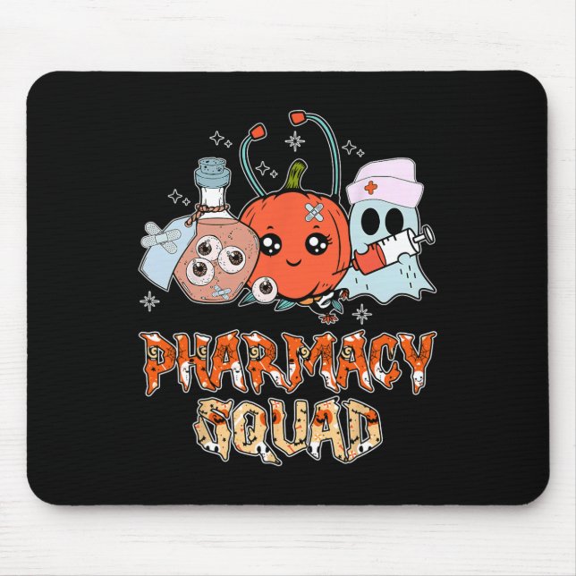 Funny Ghost Witch Pumpkin Pills Pharmacy Squad Hal Mouse Pad (Front)