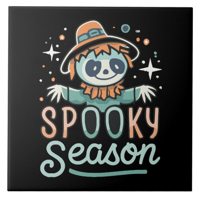 funny ghost with hats, spooky season ceramic tile (Front)