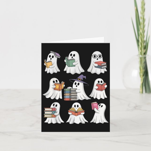 Funny Ghosts Book Reading School Teacher Halloween Card (Front)