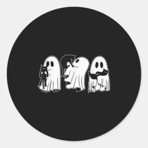 Funny Ghosts Holding Black Cats Halloween Ghost Ca Classic Round Sticker