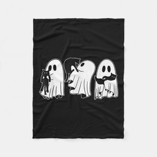 Funny Ghosts Holding Black Cats Halloween Ghost Ca Fleece Blanket (Front)