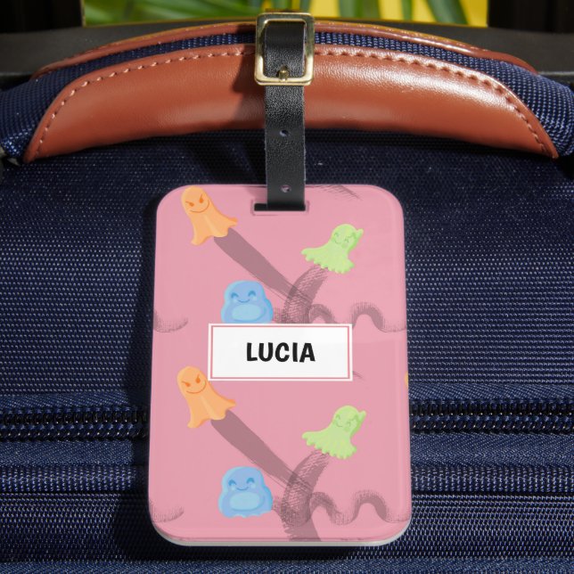 Funny ghosts on pink luggage tag (Front Insitu 2)