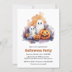 Funny Ghosts Pumpkins Kids Halloween Party Invitation