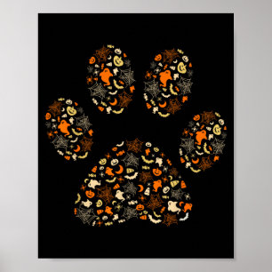 Funny Ghosts Pumpkins Spider Webs Dog Paw Happy Poster
