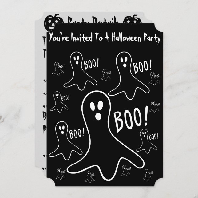 funny ghosts shouting boo for halloween invitation (Front/Back)