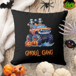 Funny Ghoul Gang Truck Spooky Watercolor Halloween Cushion<br><div class="desc">Join the “Ghoul Gang” this Fright Night with our spook-tacular personalised printed Halloween pillow! Perfect for kids and pre-teens who love the thrill of Trick-or-Treat and haunting October nights in style. This pillow features a whimsical scene with skeletons driving a monster truck under a moonlit sky, surrounded by jack o’...</div>