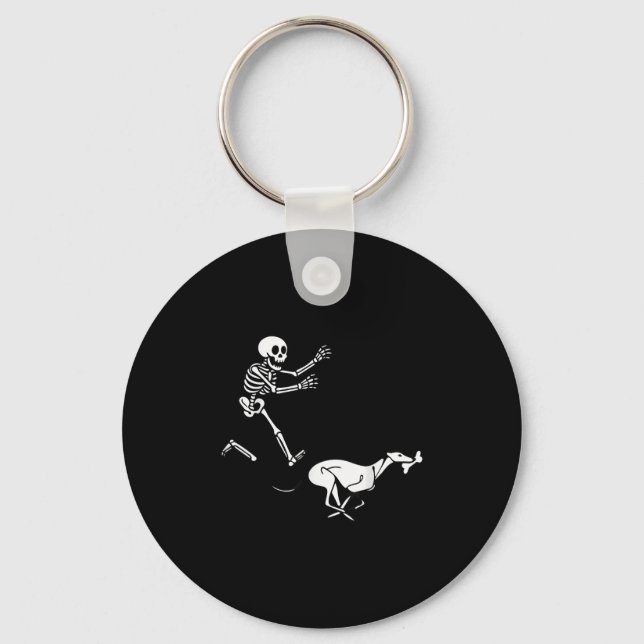Funny Ghound Running Skeleton Halloween  Key Ring (Front)