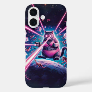 Funny giant cat and dinosaurs in space  iPhone 16 case