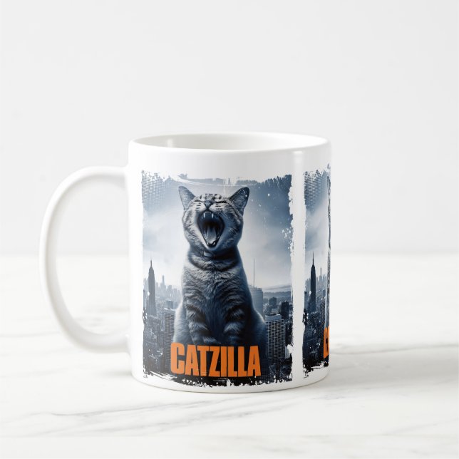 Funny Giant Cat Monster Feline Humour Cat Lovers Coffee Mug (Left)