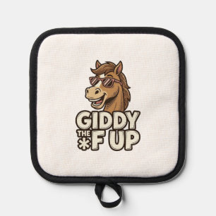 Funny Giddy The F Up Vintage Horse Shirt Design Pot Holder
