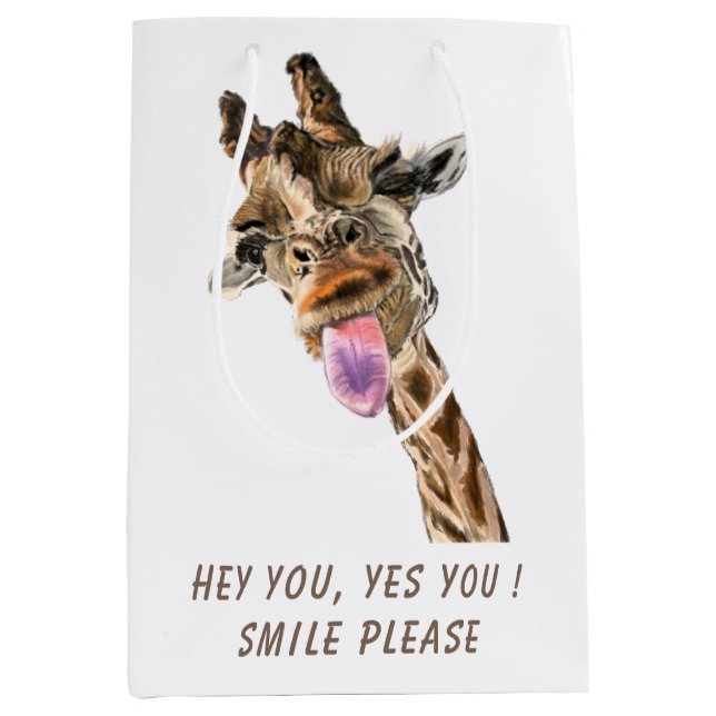 Funny Gift Bag with Playful Giraffe - Smile (Front)