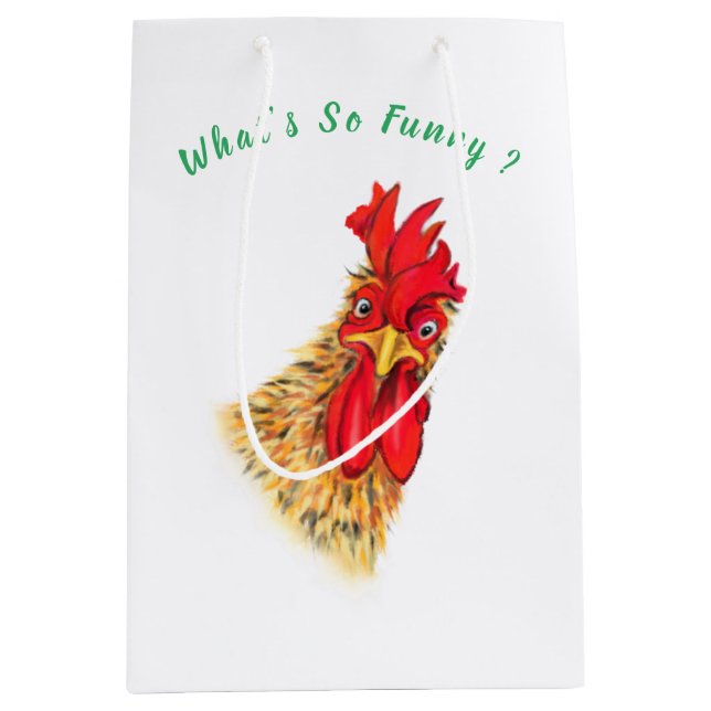 Funny Gift Bag with Surprised Rooster Customisable (Front)
