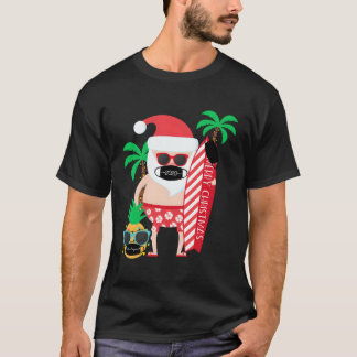 Funny Gift Christmas In July Surfing Santa With Ma T-Shirt