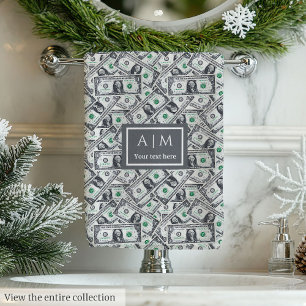 Funny gift classic dollar print with custom name bath towel set