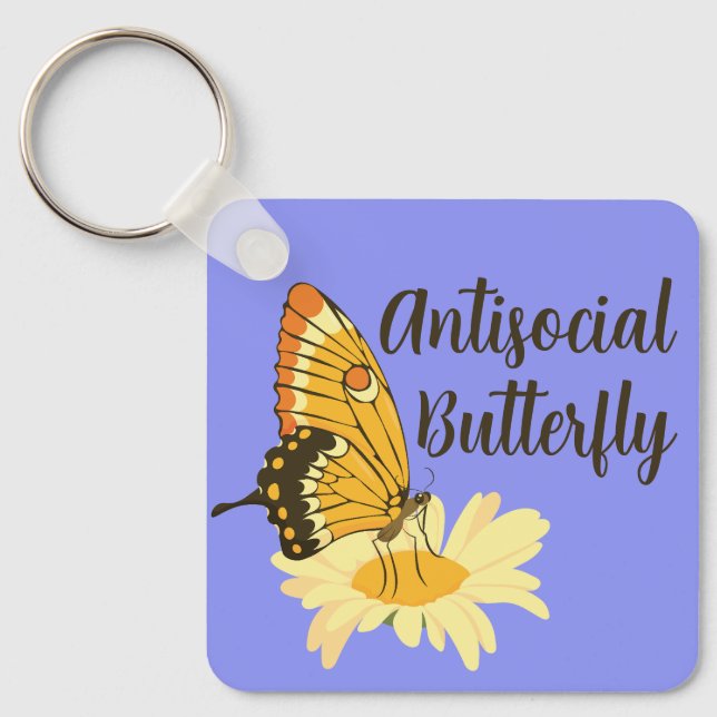 Funny gift for Introvert Antisocial Butterfly Key Ring (Front)