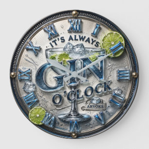 Funny Gin Bar Decor Cocktail & Mixology Large Clock
