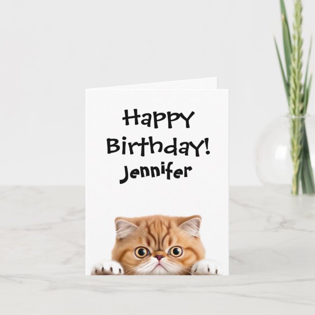 Funny Ginger Cat Birthday Folded Greeting Card (Front)