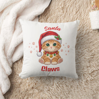 Funny Ginger Cat Christmas Santa Hat Pun Cushion
