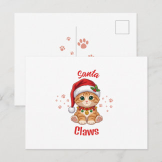 Funny Ginger Cat Christmas Santa Hat Pun Holiday Postcard
