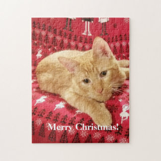 Funny Ginger Cat Photo Christmas Puzzle