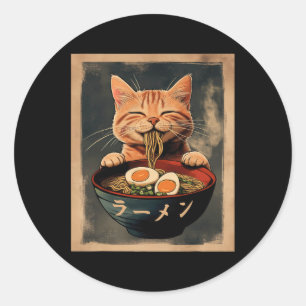Funny Ginger Cat Ramen Japanese Graphic Tee Kawaii Classic Round Sticker