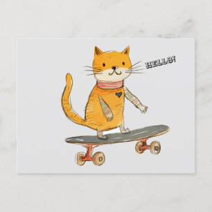 Funny Ginger Cat Skateboarding Postcard