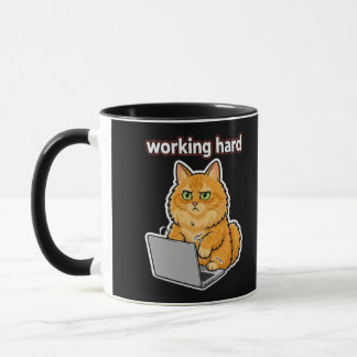 Funny ginger Cat Working Hard Meme mug