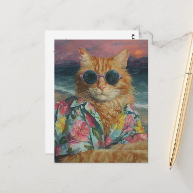 Funny Ginger Kitty in Sunglasses Postcard (Front/Back In Situ)
