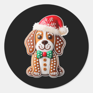 Funny Gingerbread Beagle Dog Christmas Womens Mens Classic Round Sticker