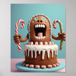 Funny Gingerbread Cake Art – Cute Christmas Candy Poster