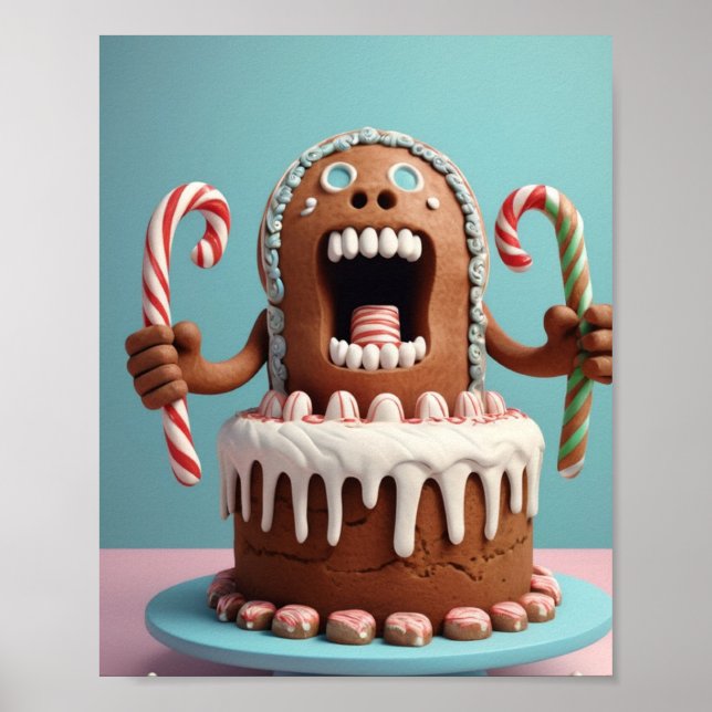 Funny Gingerbread Cake Art – Cute Christmas Candy  Poster (Front)
