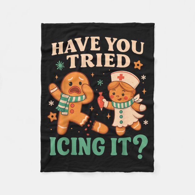 Funny Gingerbread Christmas Pun Have You Tried Ici Fleece Blanket (Front)