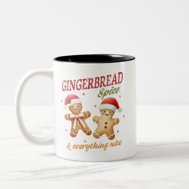 Funny Gingerbread Christmas  Two-Tone Coffee Mug (Left)