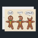 Funny Gingerbread Everything is Fine Holiday Card<br><div class="desc">Funny gingerbread men in parody, spoof, to the bunny rabbits that says "My butt hurts". These 3 funny gingerbread men cookies with speech bubbles. The first gingerbread man has a bite on his leg and he says: "My Leg Hurts!", the other one has a bite on his ear and he...</div>