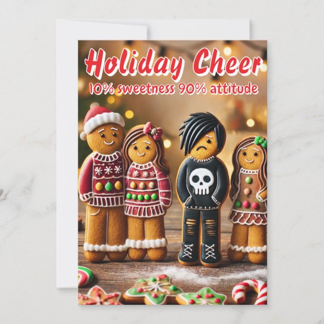 Funny gingerbread family portrait: 90% attitude holiday card (Front)