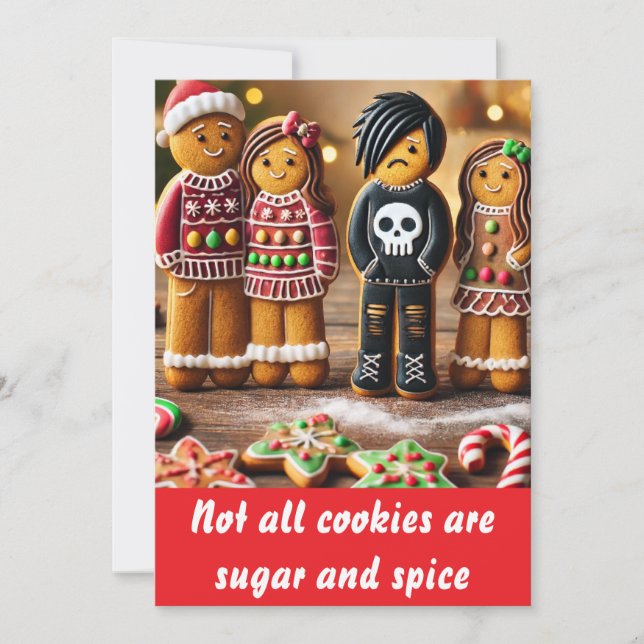 Funny gingerbread family portrait: Goth teen Holiday Card (Front)